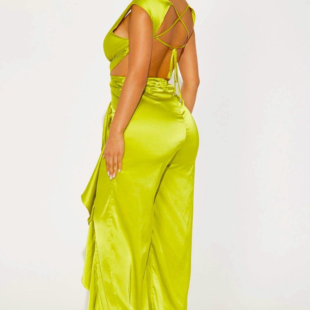 Chartreuse satin jumpsuit